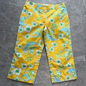 Lilly Pulitzer Girls Youth Pants Les Monkey Print Yellow Vintage Size 7